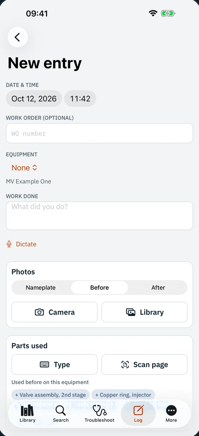 New work log entry form